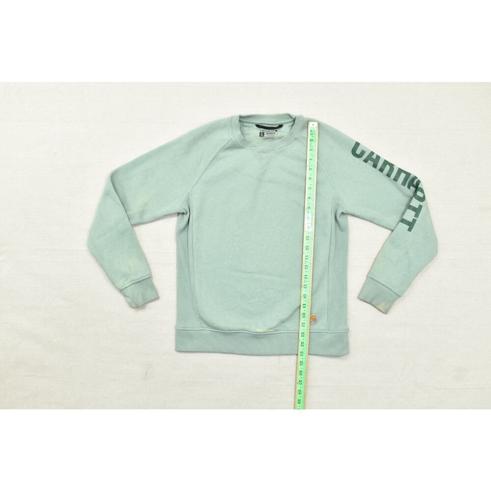 Carhartt Women's Relaxed Fit Sweatshirt Size S Green Crewneck Logo Sleeve Cotton - Picture 2 of 8